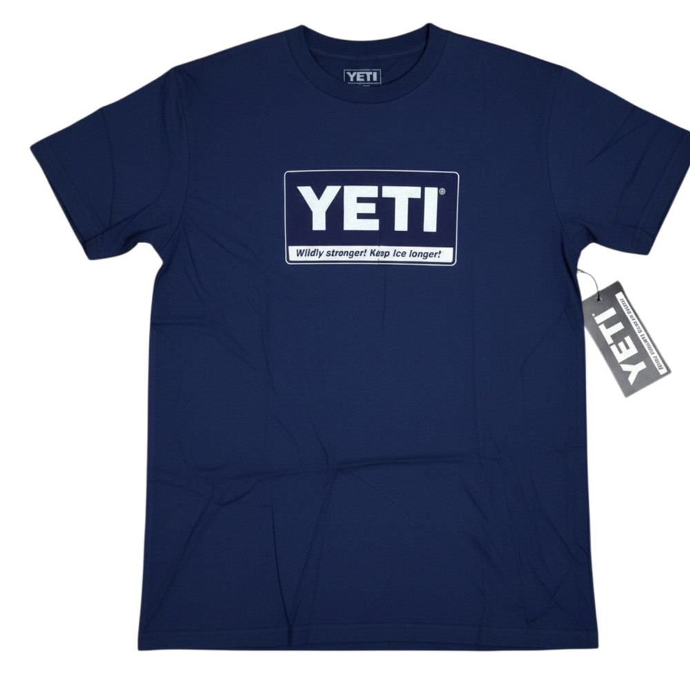 YETI Coolers Billboard Logo Graphic T-Shirt‎ Tee Navy Blue Men's Size Medium NWT